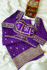 Purple Dola Silk Woven Saree with Handworked Readymade Blouse - purple silk saree