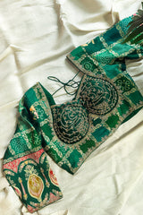 Green Dola Silk Saree with Full Sleeved Readymade Handworked Blouse