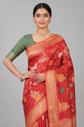 Red Banarasi Silk Meenakari Woven Saree - red silk saree