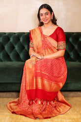 Maroon Georgette Bandhej Saree with Real Zari Kadva Weaving - maroon georgette saree bandhej