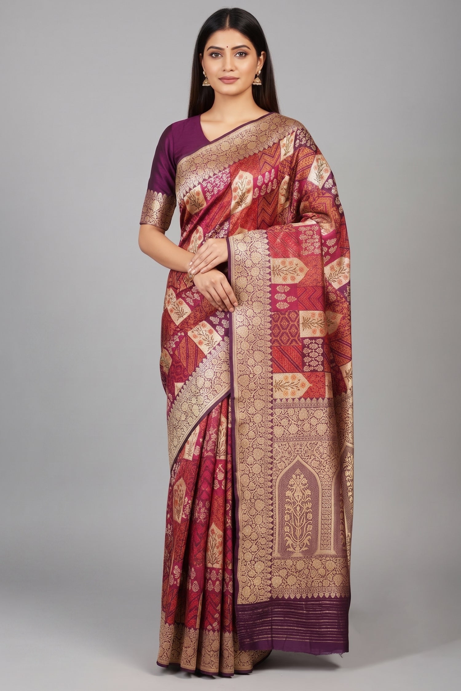 Purple Banarasi Silk Real Zari Kadva Woven Saree - purple silk saree zari