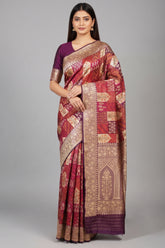 Purple Banarasi Silk Real Zari Kadva Woven Saree - purple silk saree zari