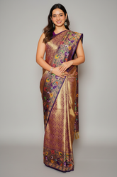 Golden and Purple Tissue Silk Woven Saree with Paithani Border and Pallu