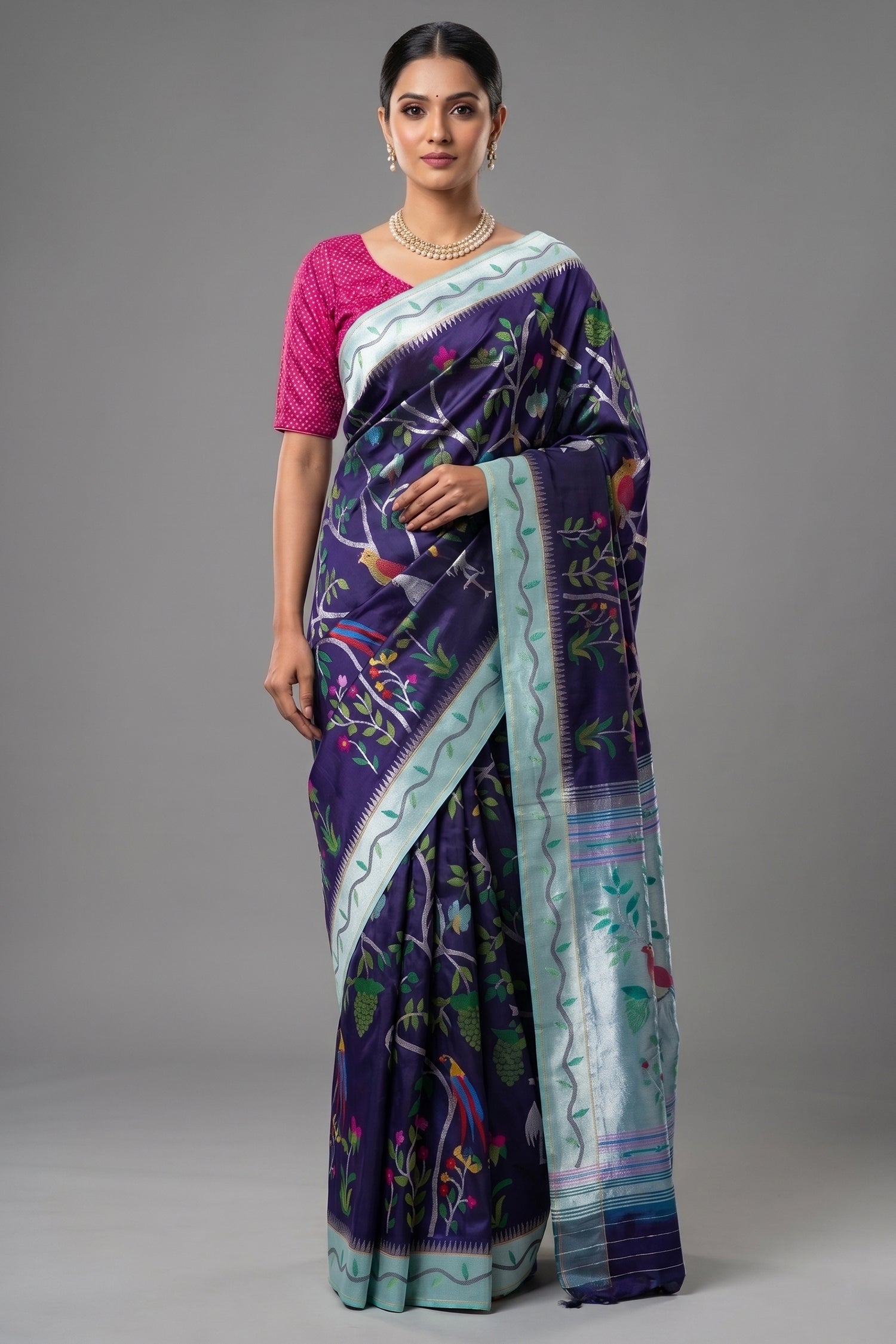 Blue Silk Traditional Paithani Saree - blue silk saree