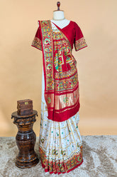 Pearl White Gaji Silk Bridal Panetar Saree with Embroidery - white silk saree embroidery