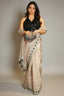 Taupe Organza Cutdana Beaded Saree with Heltar Neck Blouse - organza saree