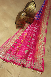 Purple Silk Traditional Patola Saree with Gota Sequin Work - purple silk saree patola