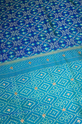 Turquoise Blue Silk Patola Saree with Zardosi Sequin Worked Scallop Border - blue silk saree patola