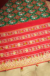 Green and Red Silk Traditional Patola Saree with Zardosi and Beads Work - red silk saree patola
