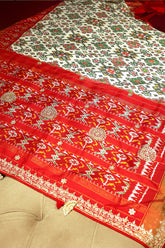 Off White Silk Traditional Patola Saree with Gota Work - white silk saree patola