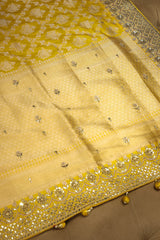 Yellow Banarasi Silk Traditional Woven Saree with Zardosi Gota Work