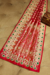 Rani Pink Banarasi Silk All Over Woven Saree with Handwork - pink silk saree