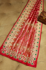 Rani Pink Banarasi Silk All Over Woven Saree with Handwork