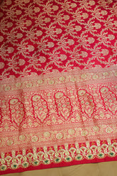 Rani Pink Banarasi Silk All Over Woven Saree with Handwork - pink silk saree