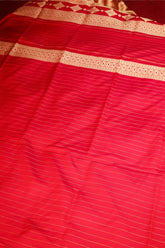 Red Banarasi Silk Traditional Checks Woven Saree - red silk saree