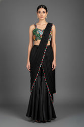 Black Lycra Net Beaded and Cutdana Worked Readymade Saree