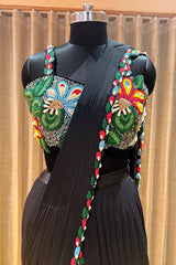 Black Lycra Net Beaded and Cutdana Worked Readymade Saree