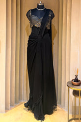 Black Georgette Readymade Saree with Statement Embellished Blouse