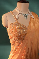 Yellow Crepe Silk Readymade Saree with Corset