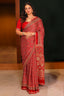 Red Modal Silk Ajrakh Printed Saree with Applique and Readymade Blouse - red silk saree