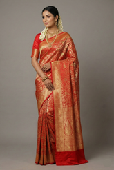 Red Kanchipuram Silk All Over Woven Traditional Saree
