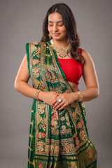 Green Gaji Silk Traditional Gharchola Saree with Zardosi Work