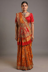 Mustard Yellow Gaji Silk Traditional Gharchola Saree with Contrast Pallu - yellow silk saree