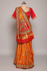 Mustard Yellow Gaji Silk Traditional Gharchola Saree with Contrast Pallu - yellow silk saree