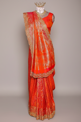 Rust Orange Kanchipuram Tissue Traditional Woven Saree with Zardosi and Cutdana Work