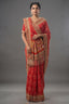 Red Gaji Silk Bandhej Traditional Saree with Handwork and Beaded Frindges Lace - red silk saree bandhej