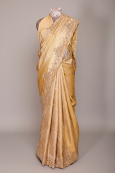 Golden Kanchipuram Tissue Silk traditional All Over Woven Saree with Zardosi Work Border