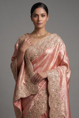 Light Pink Kanchipuram Tissue Traditional Woven Saree with Zardosi Work