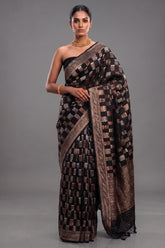 Black Banarasi Silk Woven Saree - black silk saree