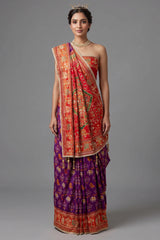 Purple Silk Woven Patola Saree with Handwork Pallu and Border - purple silk saree patola
