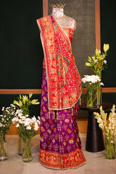 Purple Silk Woven Patola Saree with Handwork Pallu and Border - purple silk saree patola