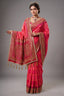 Pink Checks Art Silk Saree with Handworked Border and Pallu - pink silk saree
