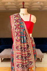 Green Silk Traditional Patola Saree with Multi Colored Bead and Mirror Work - red silk saree patola