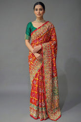 Red Cotton Silk Traditional Bandhej Saree with Beads and Zardosi Work
