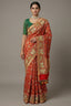 Red Silk Traditional Patola Saree with Handworked Elephant Motif Border - red silk saree patola