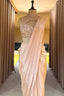 Blush Pink Organza Pre-Draped Saree with Embellished Blouse - pink organza saree