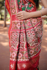 Green Silk Traditional Patola Saree with Beaded Work - green silk saree patola