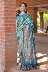 Blue and Multi Colored Modal Silk Woven Saree with Gota and Applique Work