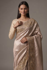 Peach Dola Silk Saree with Sequin Embroidery Border - peach silk saree embroidery