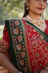 Maroon Gaji Silk Traditional Gharchola with Contrast Pallu and Border - maroon silk saree