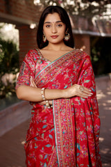 Red Silk Printed Saree with Sequin Embroidery Work