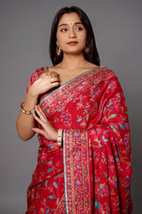Red Silk Printed Saree with Sequin Embroidery Work