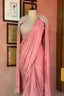 Pink Chinon Silk Sequin Worked Pre Draped Saree with Cape - pink silk saree