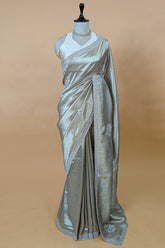 Golden and Silver Tissue Silk Stripe Saree with Sequin and Bead Work - gold silk saree
