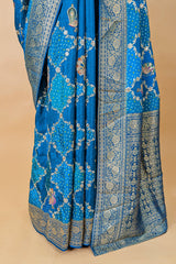 Sky Blue Dola Silk Printed Saree with Embroidery