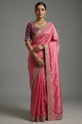 Light Pink Tissue Silk Gota Worked Saree with Readymade Blouse